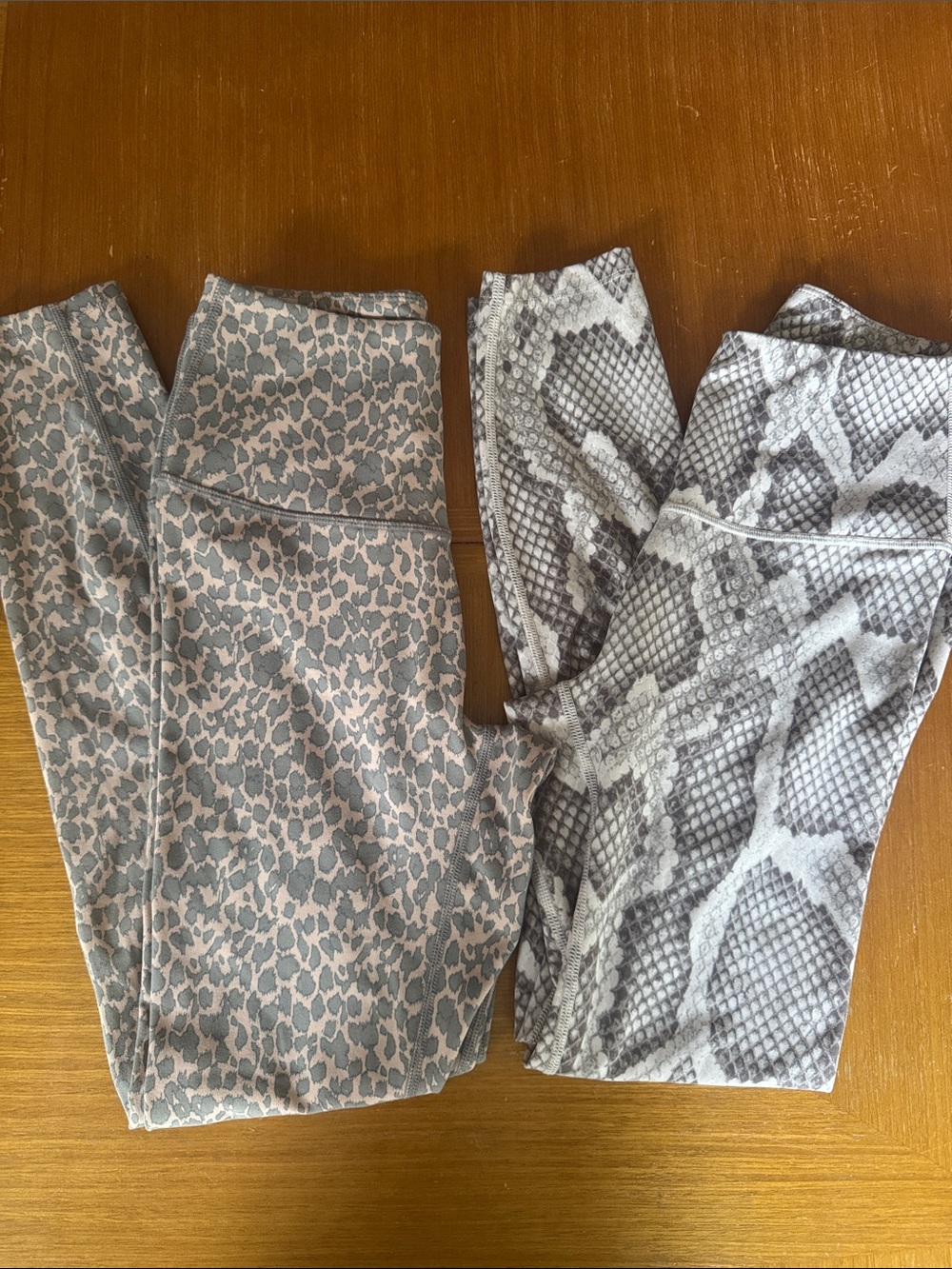 Set of 2 Varley Leggings Size XS - Gray/Black Snakeskin & Pink/Gray Leopard